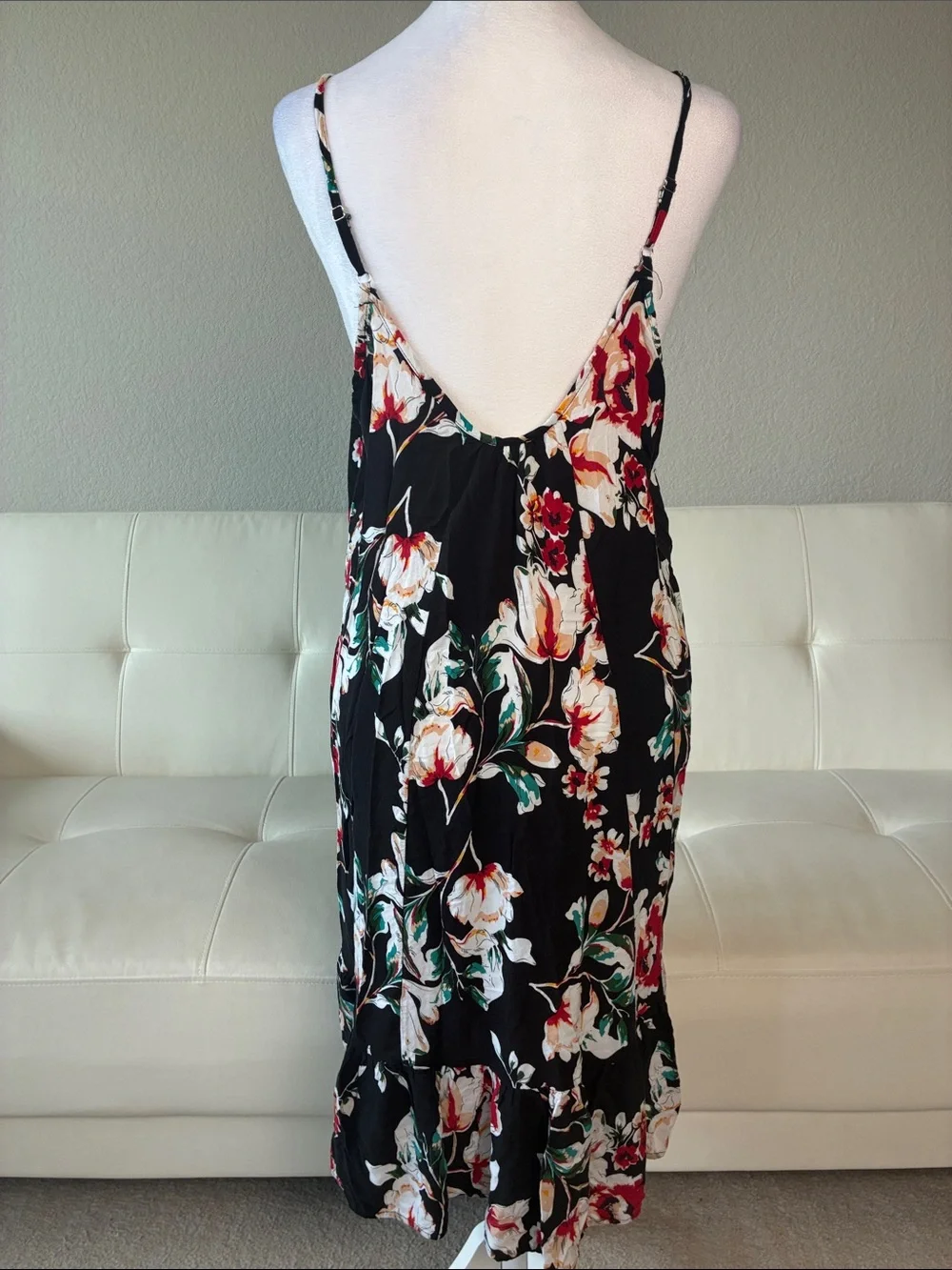 Black Floral Spaghetti Strap Midi Dress with  Pockets